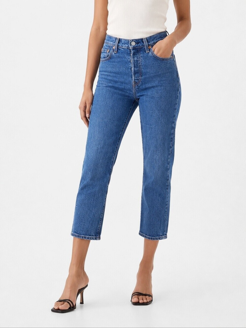 Levi's 501 Cropped Straight Leg Jeans Button Fly Medium Wash 25